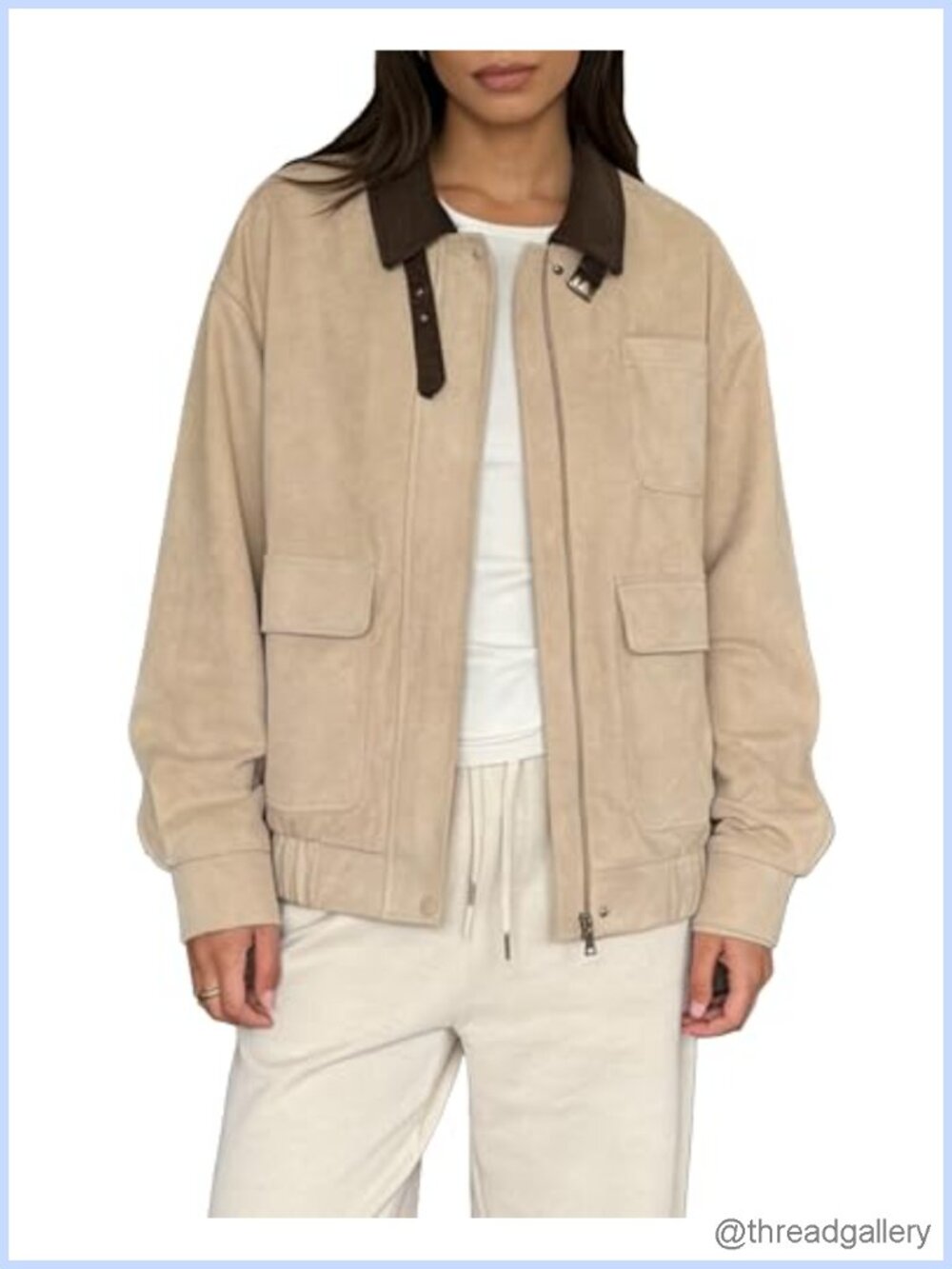 Women's Faux Suede Leather Jacket Oversized Bomber Barn Coat Corduroy Collar